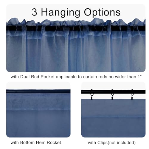 DWCN Sheer Curtain Valance - Linen Look Small Window Curtains for Cafe & Kitchen Windows - Rod Pocket Semi Sheer Drapes, Dusty Blue, 1 Panel, 42W x 18L Inch - color: Dusty Blue, size: 42"W x 18"L (Pack of 1)