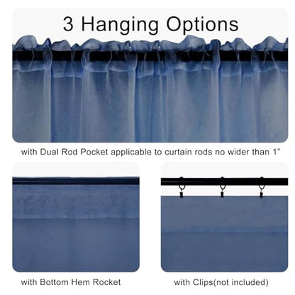 DWCN Sheer Curtain Valance - Linen Look Small Window Curtains for Cafe & Kitchen Windows - Rod Pocket Semi Sheer Drapes, Dusty Blue, 1 Panel, 42W x 18L Inch - color: Dusty Blue, size: 42"W x 18"L (Pack of 1)