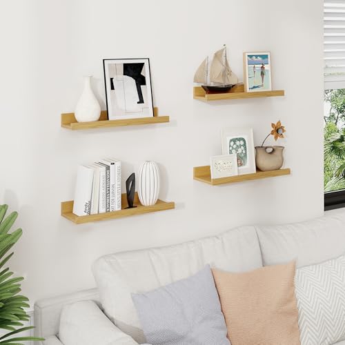 Axeman Picture Ledge Shelf, 16 Inch Oak Floating Shelves Set of 4 - color: Oak, size: 16 Inch