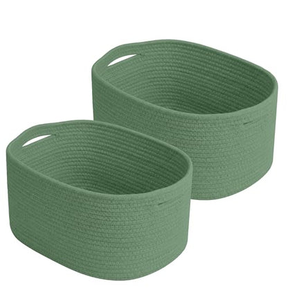 ECDYQXVU 15x10x9 Inch Woven Cotton Rope Storage Basket, 2 Pack - color: Green, size: 2 Pack
