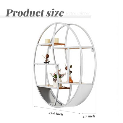 Round Wall Shelf,Decorative Circle Floating Shelves - color: Silver