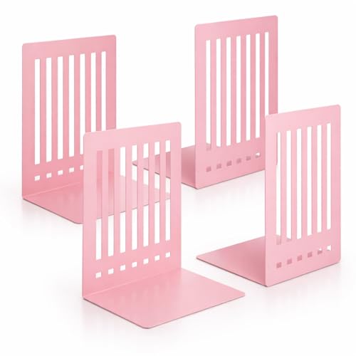 4 Pcs 10 Inch Heavy Duty Bookends Non-Skid Base, Pink - color: Pink, size: 10 Inch