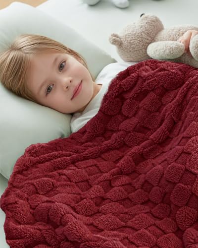Utopia Bedding Plush Checkered Fleece Blanket Burgundy Throw, 50x60 Inch - color: Burgundy, size: Throw