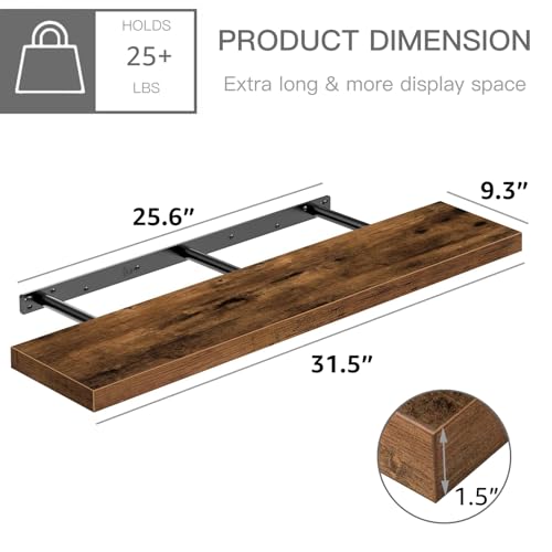 QEEIG Long Floating Shelves for Wall (Brown, Set of 2, 31.5") - color: A. Brown, size: 31.5"
