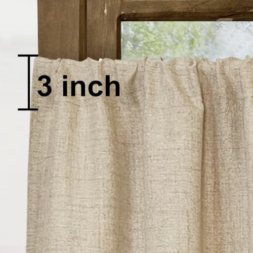 Faux Linen Cafe Curtains for Windows, 45 Inch Length, Khaki Tan, Set of 2 - color: Khaki Tan, size: 27"W x 45"L (Pack of 2)