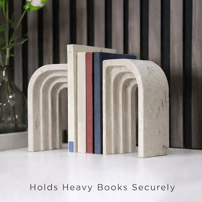 Decorative Bookends for Shelves – Heavy Duty Book Ends for Heavy Books, Stone-Inspired Composite Bookends, Non-Slip Base, Modern Home Office Decor, Gift Box Included, Set of 2