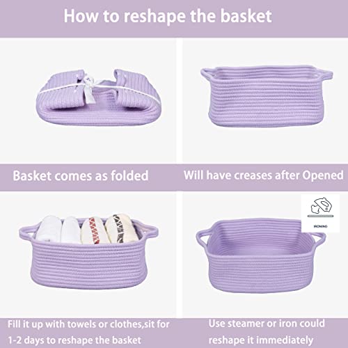 XUANGUO Medium Woven Cotton Rope Storage Basket with Handles, Light Purple - color: light purple