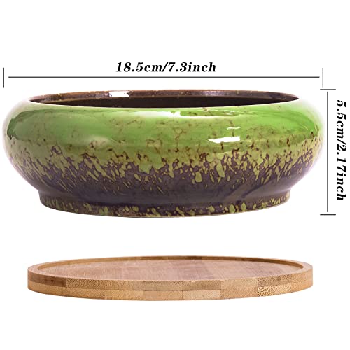 Bonsai Pots, Large Succulent Pots with Drainage, Ceramic Pots for Plants - color: Green