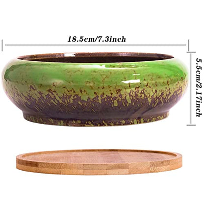 Bonsai Pots, Large Succulent Pots with Drainage, Ceramic Pots for Plants - color: Green