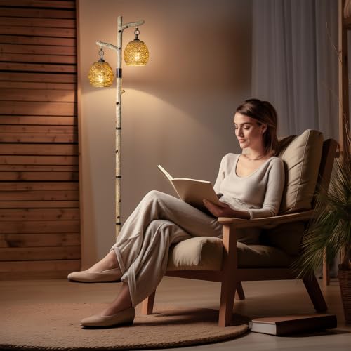 Scenekoy 68.5" Rustic Floor lamp with Remote Control, Bird Nest Lantern - color: Multicolor