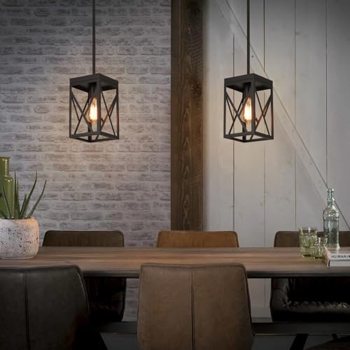 2 Pack Rustic Farmhouse Metal Pendant Light Fixture One-Light Adjustable Rods Modern Metal Lantern Cage Small Pendant Lighting for Kitchen Island Sink Hallway Bathroom Bar Farmhouse, Black - size: Small 2 pack
