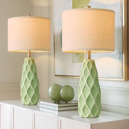 Ceramic Table Lamps Set of 2, 27.5" Green Lamps for Bedroom Living Room - color: Green, size: Large - 27.5’‘