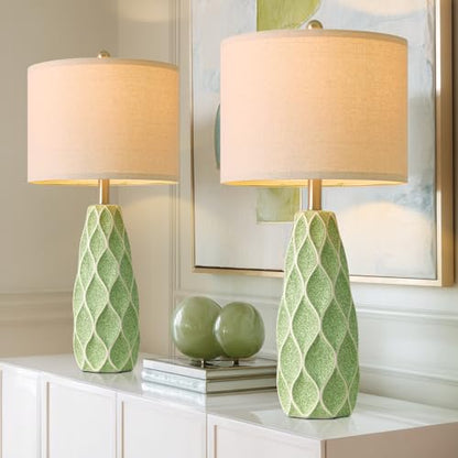 Ceramic Table Lamps Set of 2, 27.5" Green Lamps for Bedroom Living Room - color: Green, size: Large - 27.5’‘