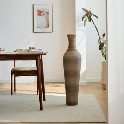 39-Inch Tall Floor Vase, Modern PVC Decorative Ribbed Design with Artificial Rattan Look, Large Statement Piece for Living Room, Freestanding Flower Holder