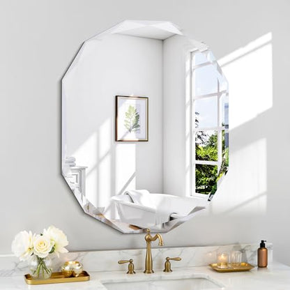 GLASHOM Frameless Oval Bathroom Mirror, 24x30 inch Beveled Wall Mirror - size: 24"L x 30"W