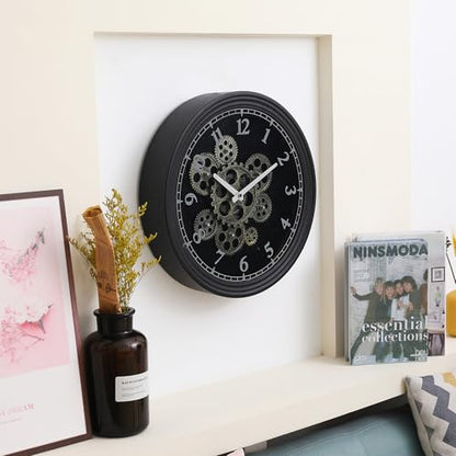 CLXEAST 15 Inch Industrial Steampunk Moving Gear Wall Clock for Home Office - color: Matte Black, size: 15 Inch