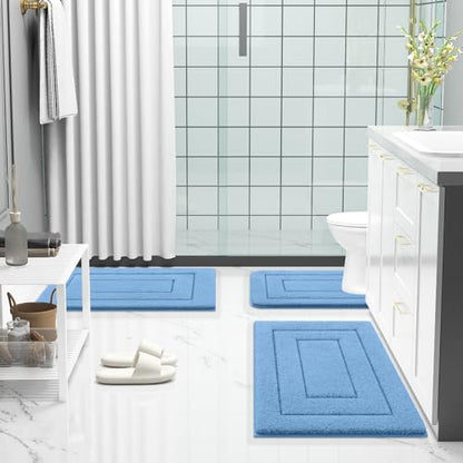 Buganda Microfiber Bathroom Rugs 24x16, Soft Shaggy Absorbent Bath Rugs - color: Blue, size: 24" X 16"