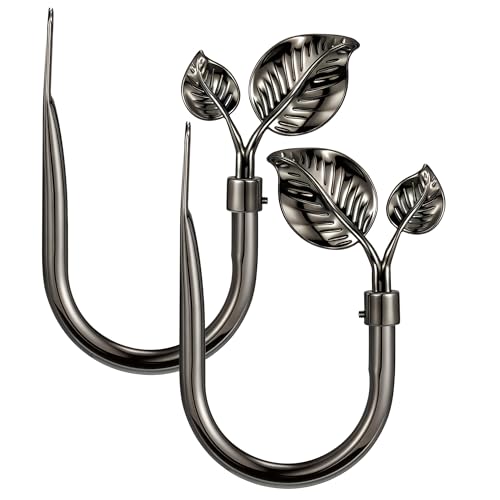 Leaf-Shaped Curtain Holdbacks 2pcs, Wall Mounted Alloy Curtains Side Holders, Curtain Tie Backs Hooks for Drapes Window Home Decoration, Brushed Black - color: Brushed Black
