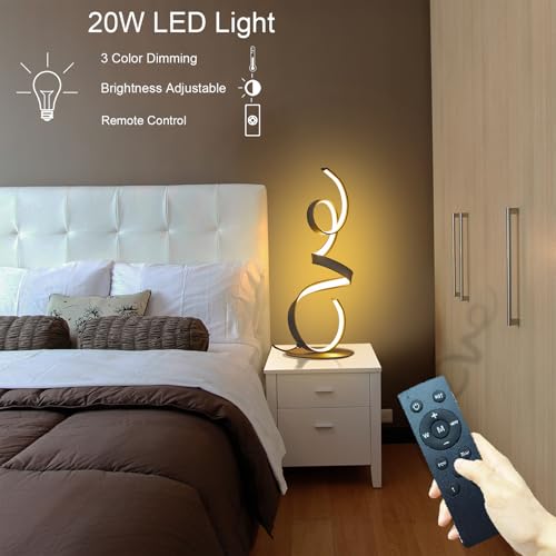 20W 3 Colors Remote Control Dimmable LED Art Table Lamp 21.4 Inch with Touch Switch for Living Room,Bedroom (Black) - color: Black