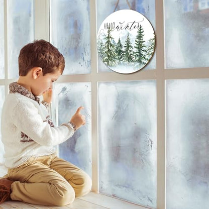 Whaline Christmas Hello Winter Wooden Hanging Sign Christmas Pine Trees Welcome Door Sign Xmas Winter Holiday Farmhouse Rustic Wreath Sign for Indoor Outdoor Home Wall Window Decor - style: Winter