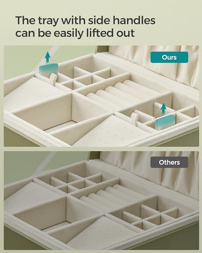 SONGMICS 2-Layer Jewelry Box with Handle, Removable Tray, Floating Effect - color: Sage Green