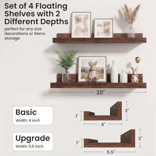 Axeman 20 Inch Floating Shelves, Walnut Picture Ledge Shelf Set of 4 - color: Walnut, size: 20 Inch