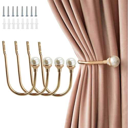 COCIVIVRE 4 Pack Curtain Holdbacks Wall Mounted Curtain Tiebacks Hooks - color: Gold, size: 4 Pack