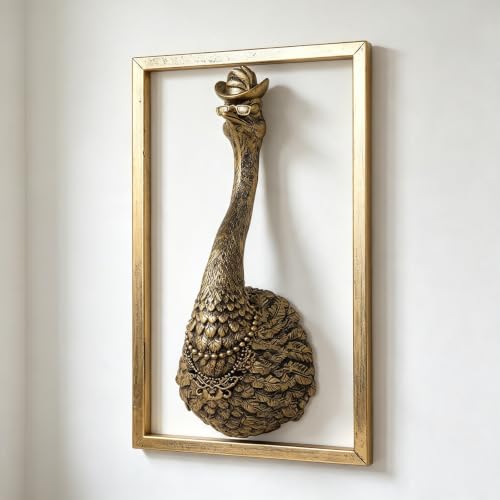 Exquisite Resin Animal Head Wall Sculpture Big bird (Gift Metal Frame) - Desert ostrich Imitation Copper Vintage Decor for Living Room, Bedroom & Office | Decorative Wall Hanging Art ( Ostrich ) - color: Bronze Ostrich