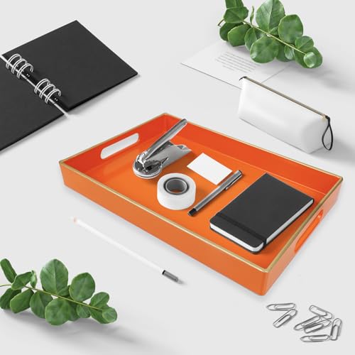 Spsyrine Orange Bathroom Vanity Tray with Handles for Dresser Tops - color: Orange