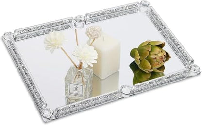 Large Crystal Perfume Tray, 15.7" x 11.8" Slver Mirror Vanity Tray - color: Silver B