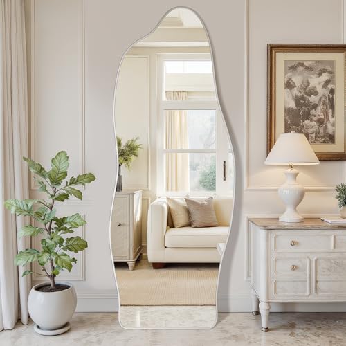 Antok Irregular Full Length Mirror, 68"x26" Asymmetrical Floor Mirror with Stand, Standing Hanging Leaning Irregular Mirrors for Bedroom Living Room Entryway, Cloud Shaped, Silvery - color: Silver, size: 68"L x 26"W, style: Cloud Shaped Style