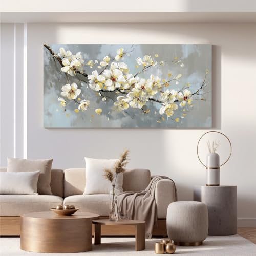 YISXINOAG Beige Flower Floral Wall Art Modern Painting Canvas Print 24"X48" - color: grey beige, size: 48"L x 24"W