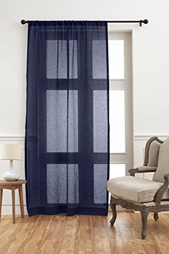 Solino Home 100% Pure Linen Sheer Window Curtain Navy, 52 x 144 in, 1 Panel - color: Navy, size: 52"W x 144"L (1-Panel)
