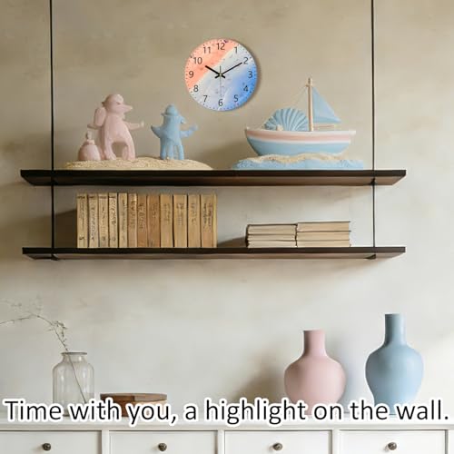 Unique Beach Wall Clocks Battery Operated - 10” Glass Analog Clock with Beach & Sea Pattern, Silent Non Ticking Large Numbers Clock for Bedroom Living Room Gym Classroom Bathroom Theme-Hotel - color: Pink Blue, size: 10 Inch