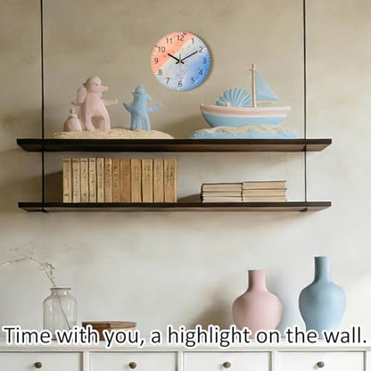 Unique Beach Wall Clocks Battery Operated - 10” Glass Analog Clock with Beach & Sea Pattern, Silent Non Ticking Large Numbers Clock for Bedroom Living Room Gym Classroom Bathroom Theme-Hotel - color: Pink Blue, size: 10 Inch