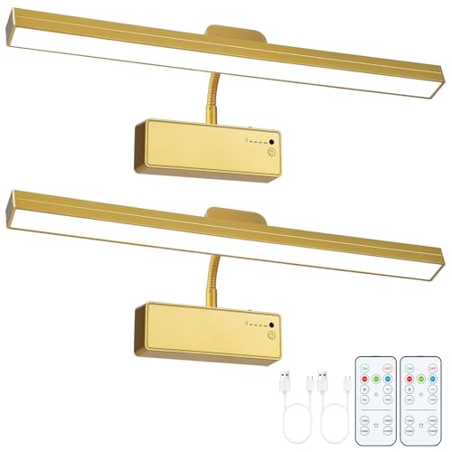 Picture Light for Wall, 15" Rechargeable Battery Operated LED Wall Sconce - color: Gold, size: 2 Count (Pack of 1)