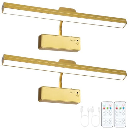 Picture Light for Wall, 15" Rechargeable Battery Operated LED Wall Sconce - color: Gold, size: 2 Count (Pack of 1)