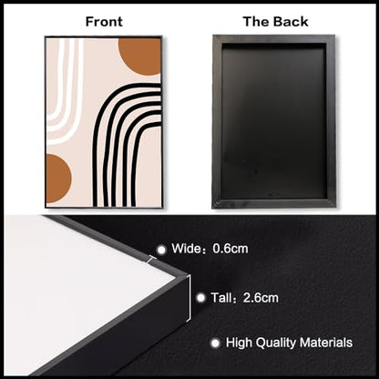 QKF 3Pcs Black Brown Boho Abstract Geometric Line Framed Canvas Wall Art - color: Brown Black And White, size: 16" X 24" X 3 pieces