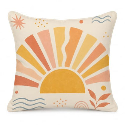 ORAFOUDUO Mid Century Abstract Sun Throw Pillow Cover 18x18 - color: Sun