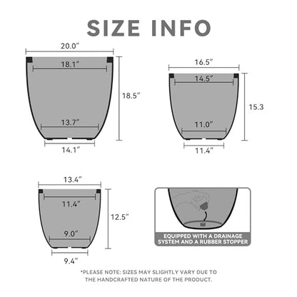 Kante Set of 3 Weathered Concrete Curved Planters 20" 16.5" 13.3" Dia - color: Weathered Concrete, size: 20.1"d + 16.5"d + 13.4"d