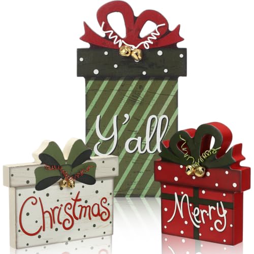 3 Pcs Farmhouse Christmas Table Decoration Rustic Wooden Gift Box Sign - style: Farmhouse
