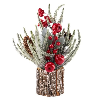 13.8" Small Christmas Tree Tabletop Christmas Centerpieces with Xmas Ornaments Pinecone Berry for Table Desk Christmas Decorations Winter Holiday Decor Indoor
