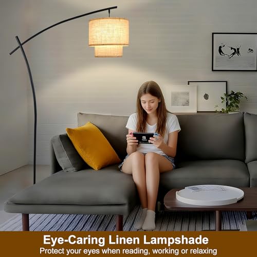 Lightdot Arc Floor Lamp Modern 3000K Dimmable Standing Lamp for Living Room - color: Fabric-Black