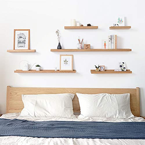 HOMWOO Floating Shelves Walnut Natural Wood Wall Shelves Picture Ledge for Home, Living Room, Bedroom, Bathroom, Office,20 Inches - size: 20 inches
