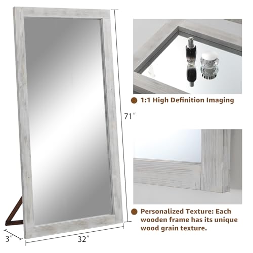 MELOMOIR 71"x32" Large Full Length Mirror Wood Frame, Weathering White - color: Weathering White, size: 71"L x 32"W