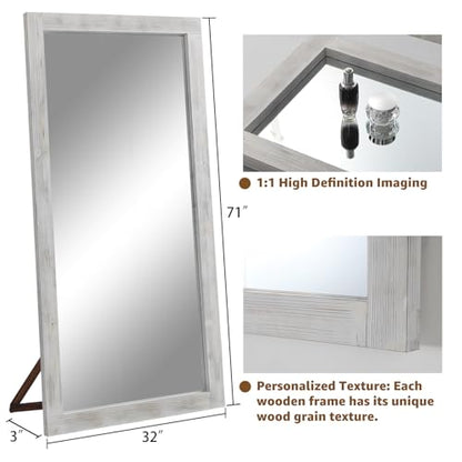 MELOMOIR 71"x32" Large Full Length Mirror Wood Frame, Weathering White - color: Weathering White, size: 71"L x 32"W