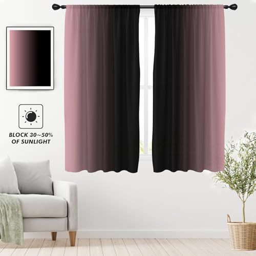 Black Pink Curtains, Ombre, 2 Panels, 42" W x 63" L, Rod Pocket - color: New Pink, size: 42"W x 63"L (Pack of 2)