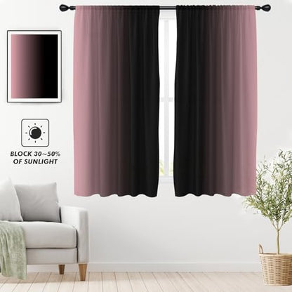 Black Pink Curtains, Ombre, 2 Panels, 42" W x 63" L, Rod Pocket - color: New Pink, size: 42"W x 63"L (Pack of 2)