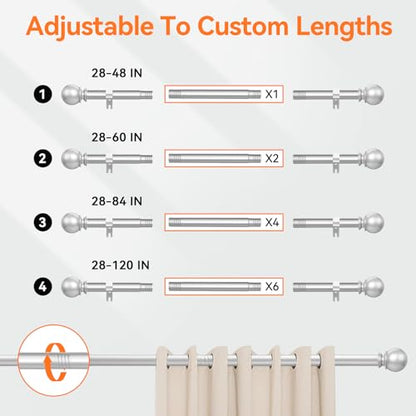 Silver Curtain Rods for Windows 28-48In,2 Pack Adjustable Small Curtain Rod - color: Silver, size: 28-48"(2 Pack)