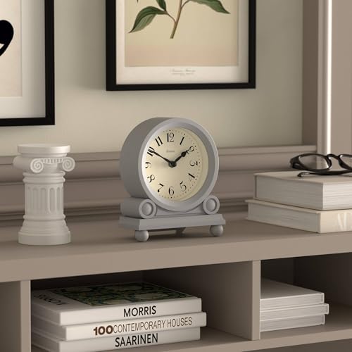 JONES CLOCKS® Maida Vale Mantel Clock | Small Traditional Desk Clock | Gray | Pretty & Charming Ideal for Mantelpiece, Bookshelf or Bedside - color: Clockwork Grey